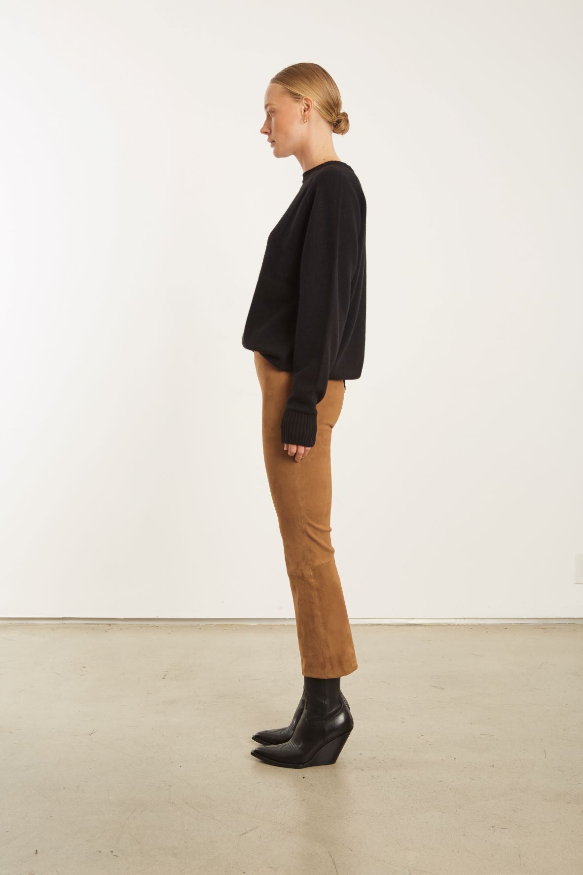 Dark Cognac Leather Crop Flare Legging