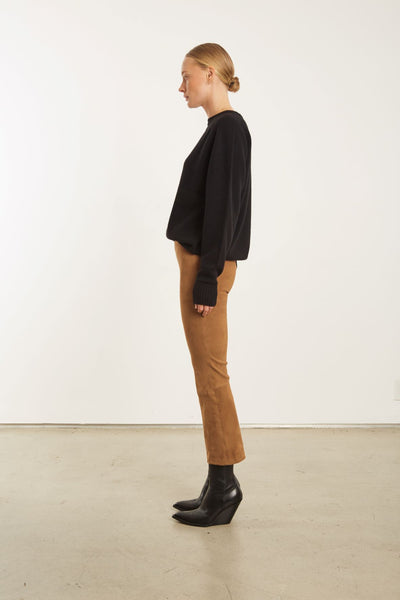 Dark Cognac Leather Crop Flare Legging