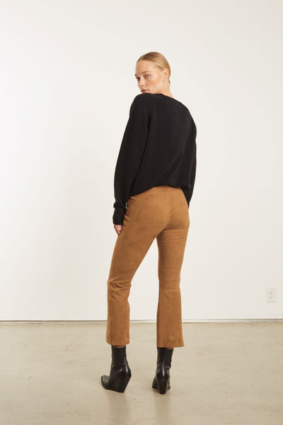 Dark Cognac Leather Crop Flare Legging