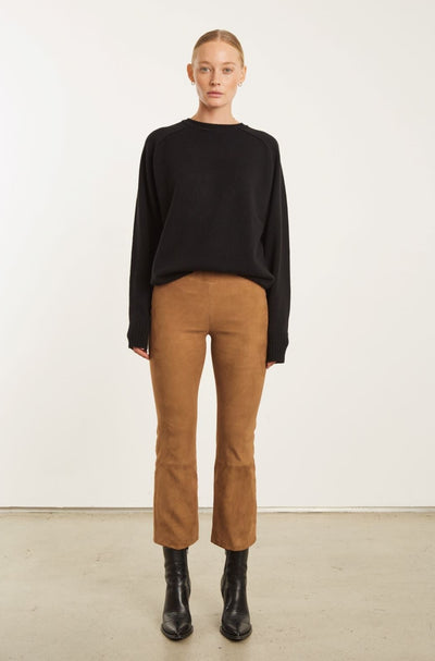 Dark Cognac Leather Crop Flare Legging