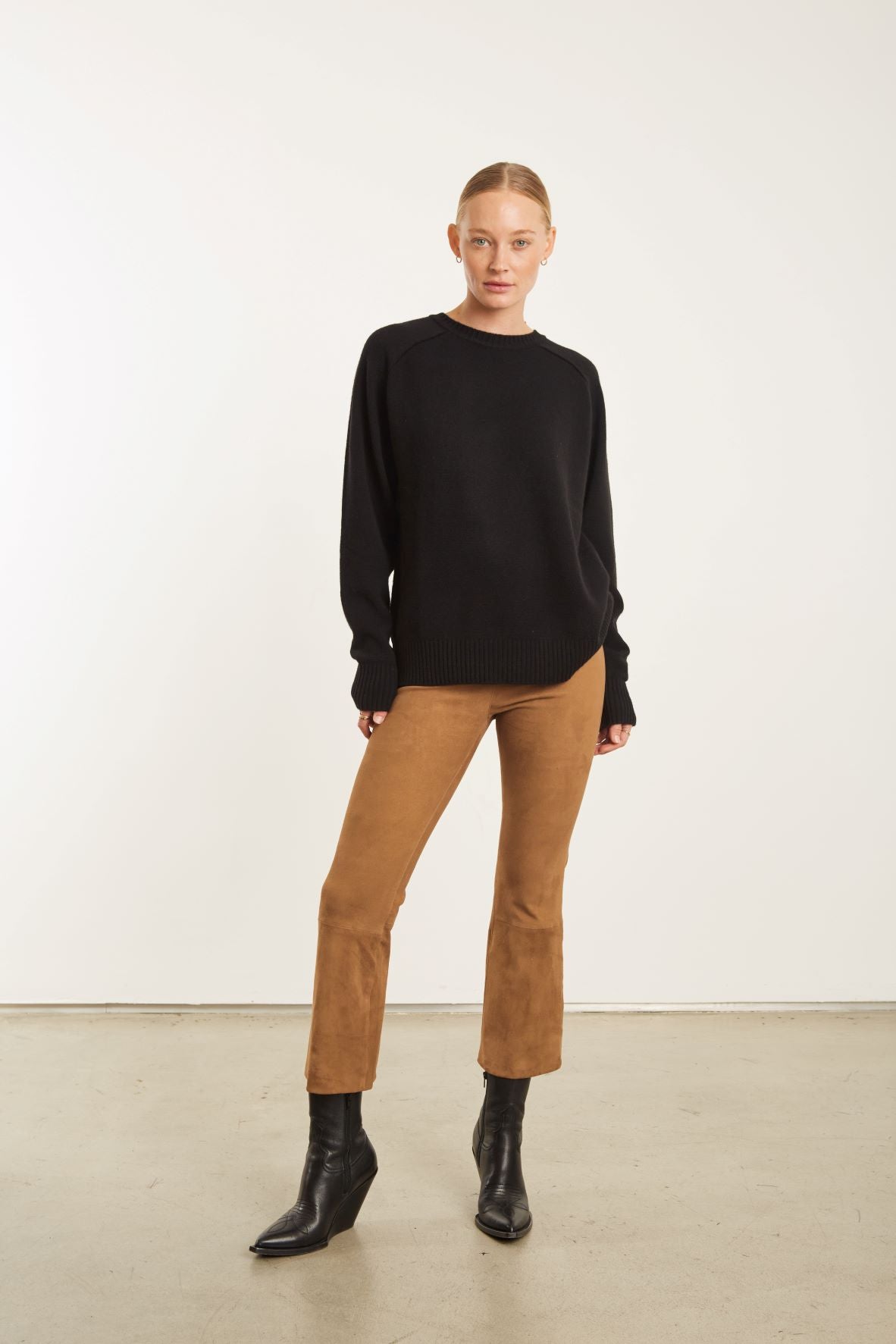 Dark Cognac Leather Crop Flare Legging