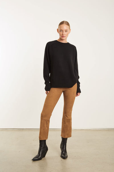 Dark Cognac Leather Crop Flare Legging