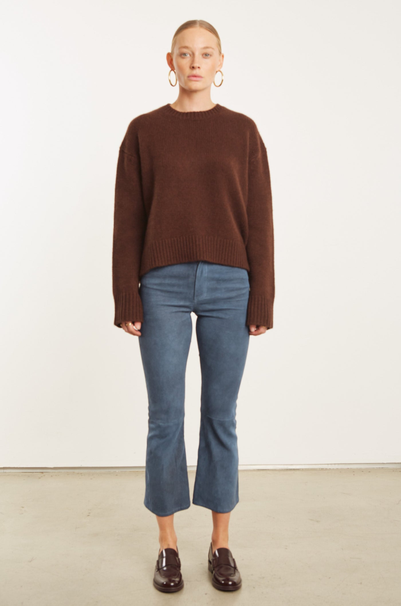 Denim Suede 5 Pocket Cropped Trouser