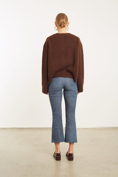 Denim Suede 5 Pocket Cropped Trouser