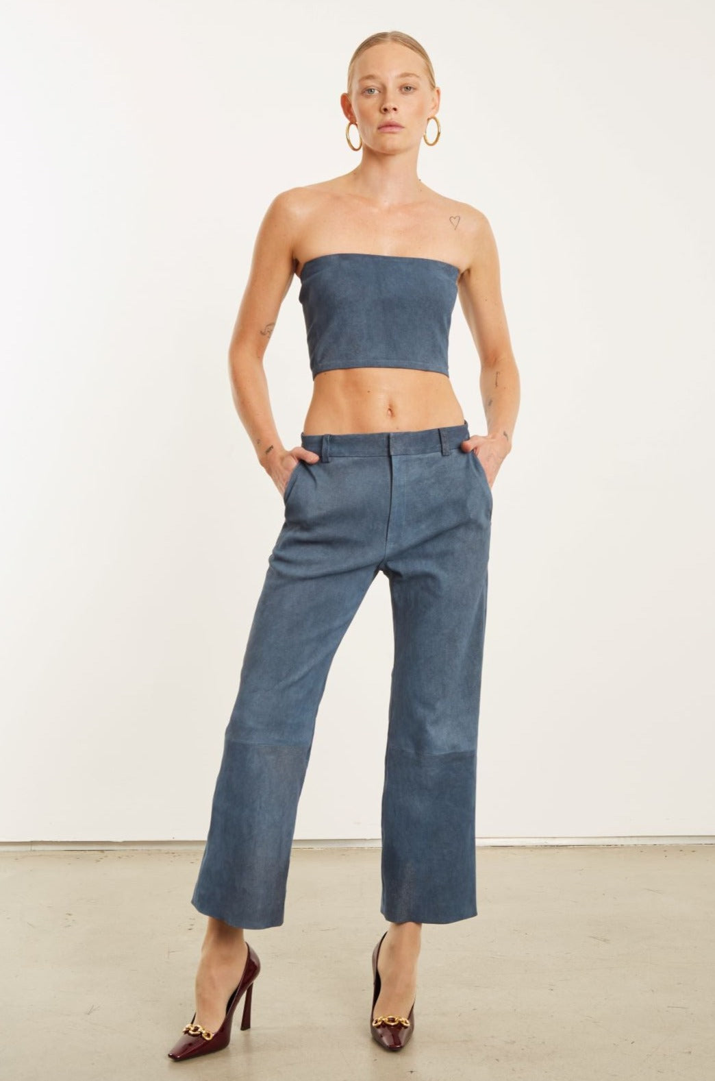 Denim Suede Cropped Trousers