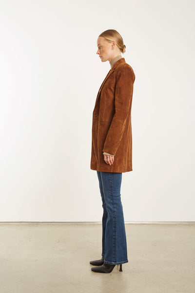Dark Cognac Suede Long Blazer