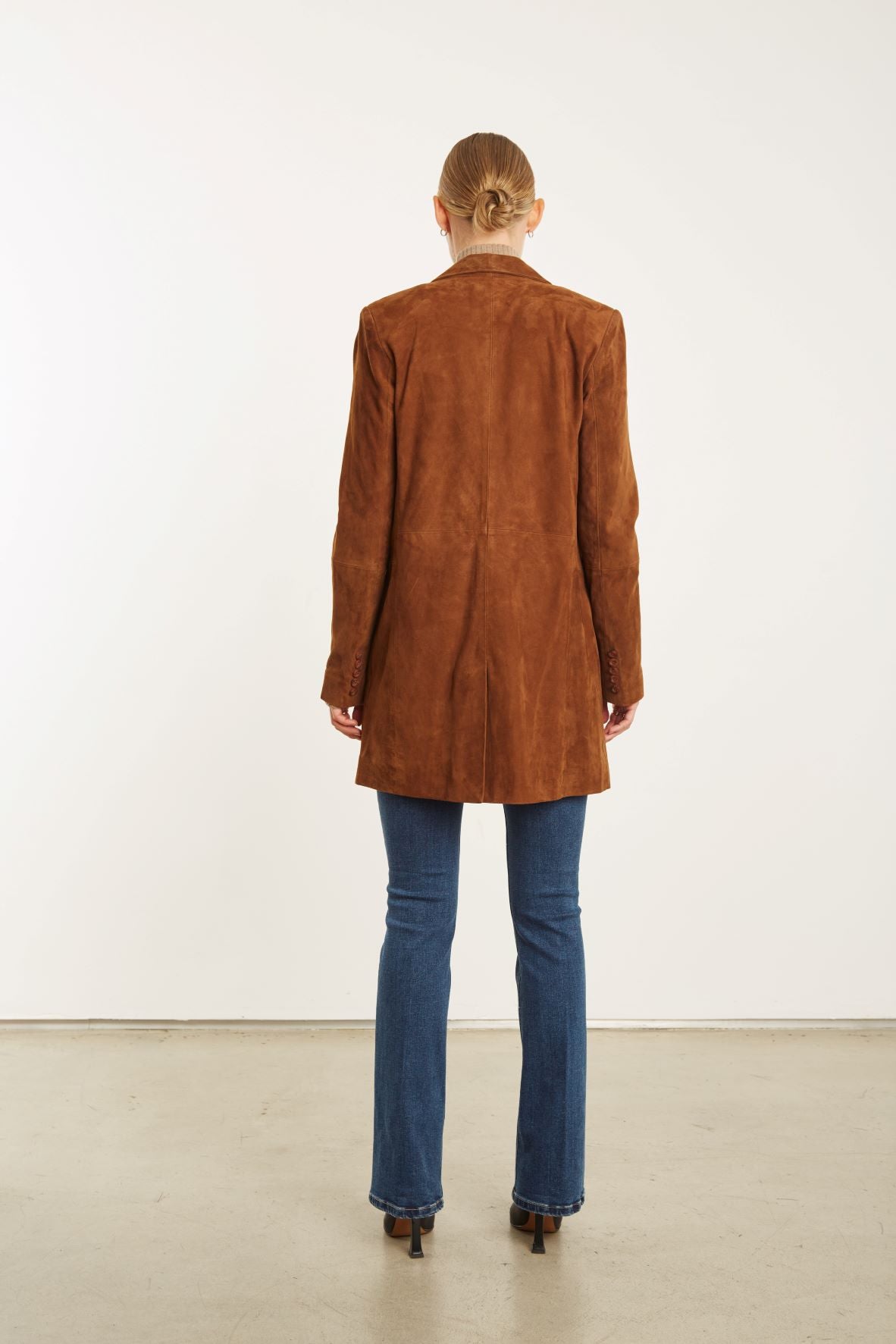 Dark Cognac Suede Long Blazer