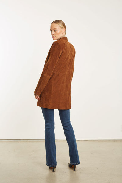 Dark Cognac Suede Long Blazer