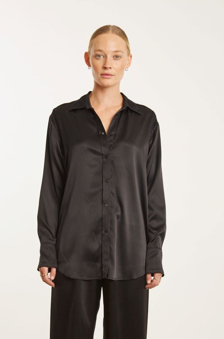 Black Silk Slim Button Down