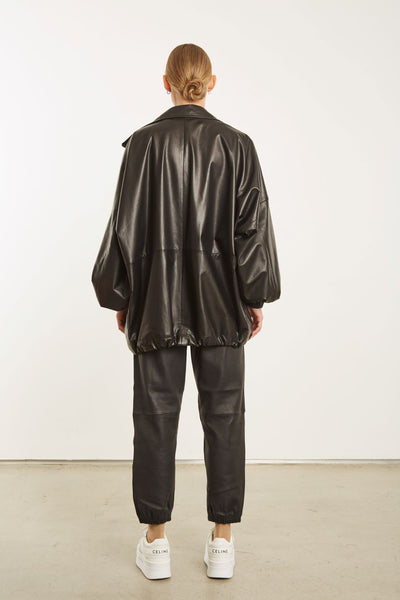 Black Leather Anorak Jacket