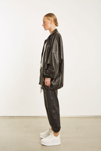 Black Leather Anorak Jacket