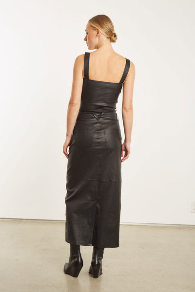 Black Leather 5 Pocket Long Skirt