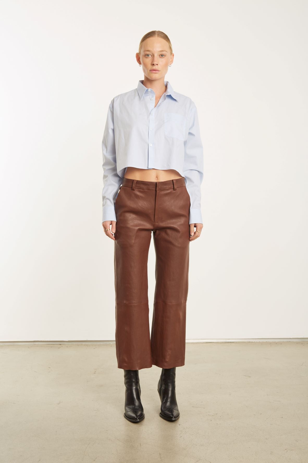 Whiskey Leather Cropped Trousers