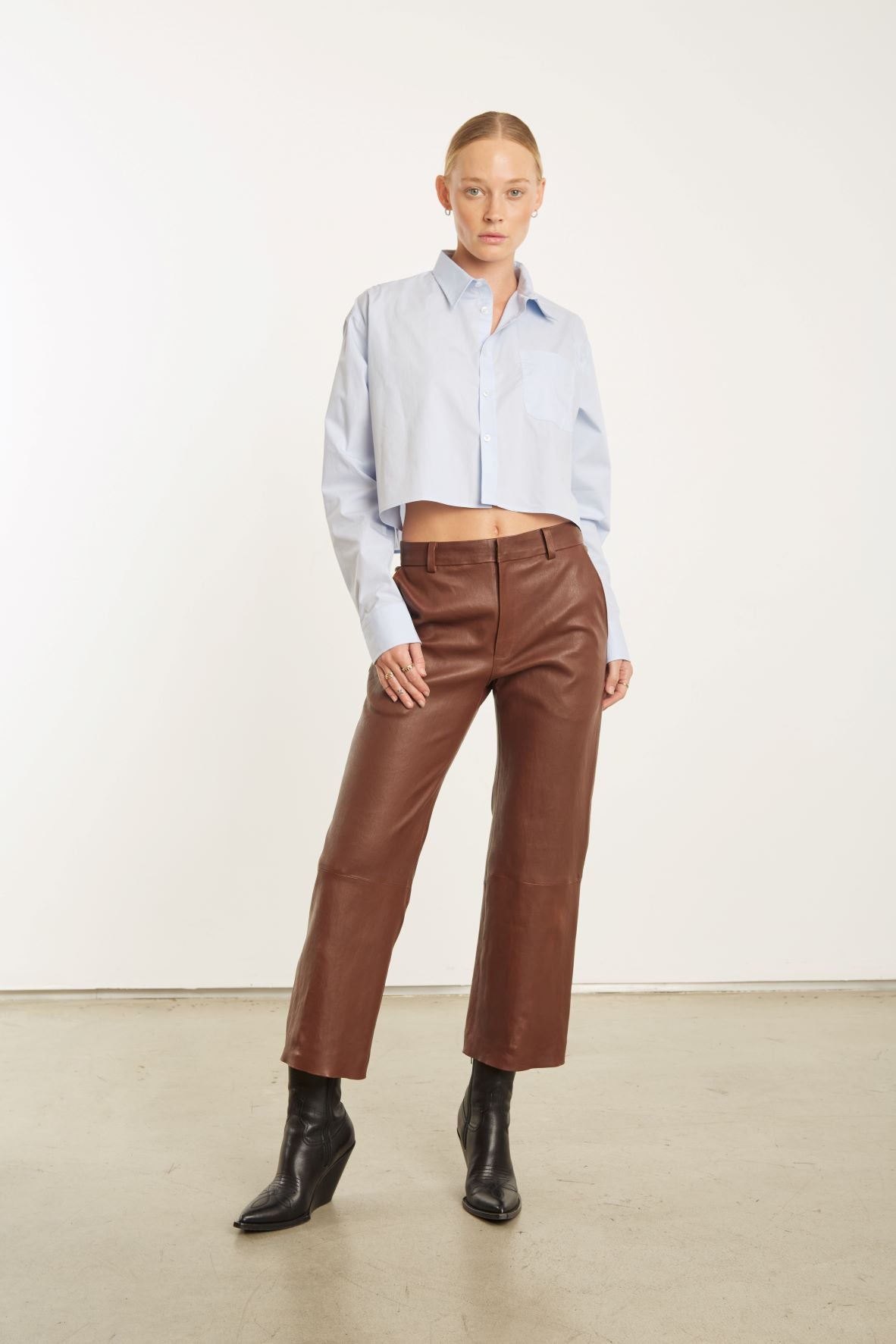 Whiskey Leather Cropped Trousers