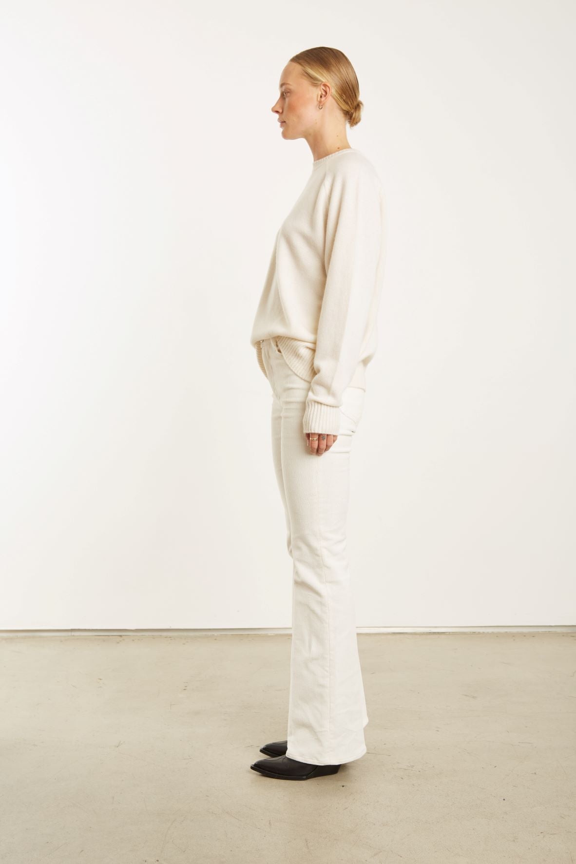 White Corduroy Micro Flare Pants