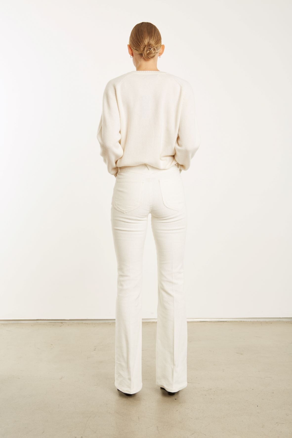White Corduroy Micro Flare Pants