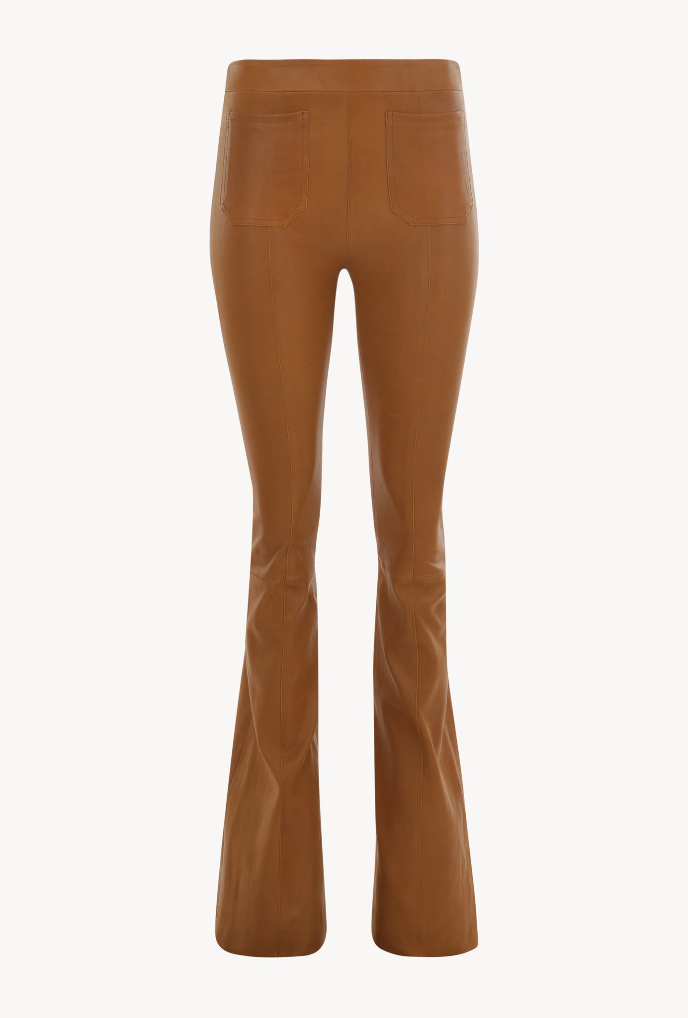 Camel Leather Patch Pocket Super Flare Pants