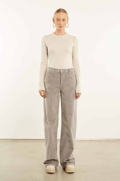 Grey Corduroy Wide Leg Trouser