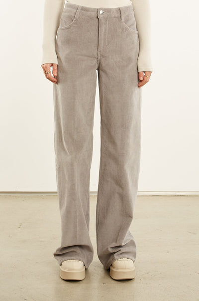 Grey Corduroy Wide Leg Trouser