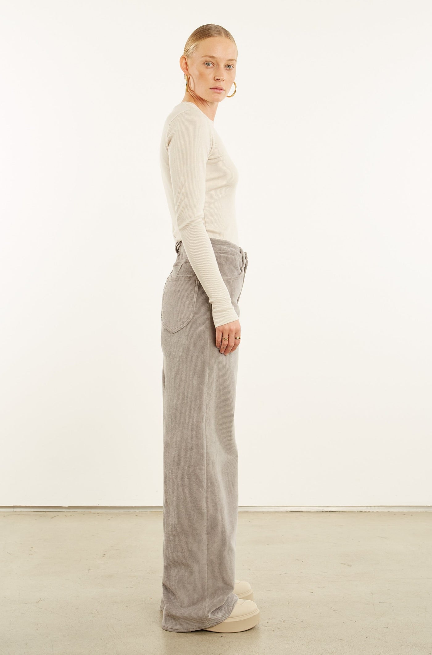 Grey Corduroy Wide Leg Trouser