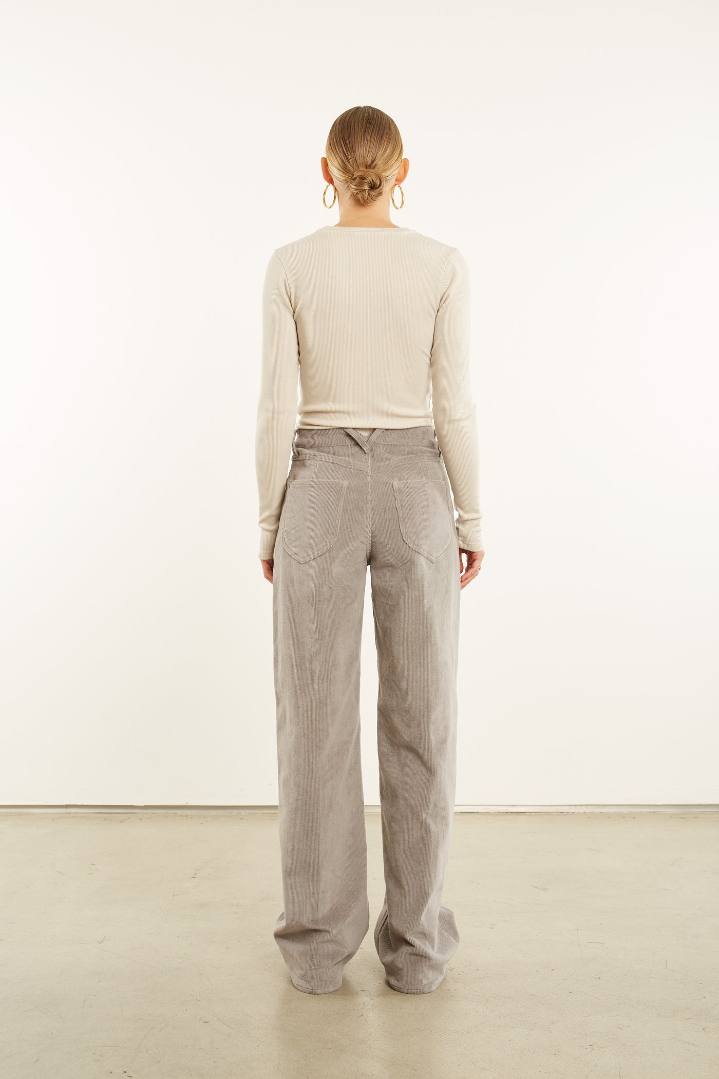 Grey Corduroy Wide Leg Trouser