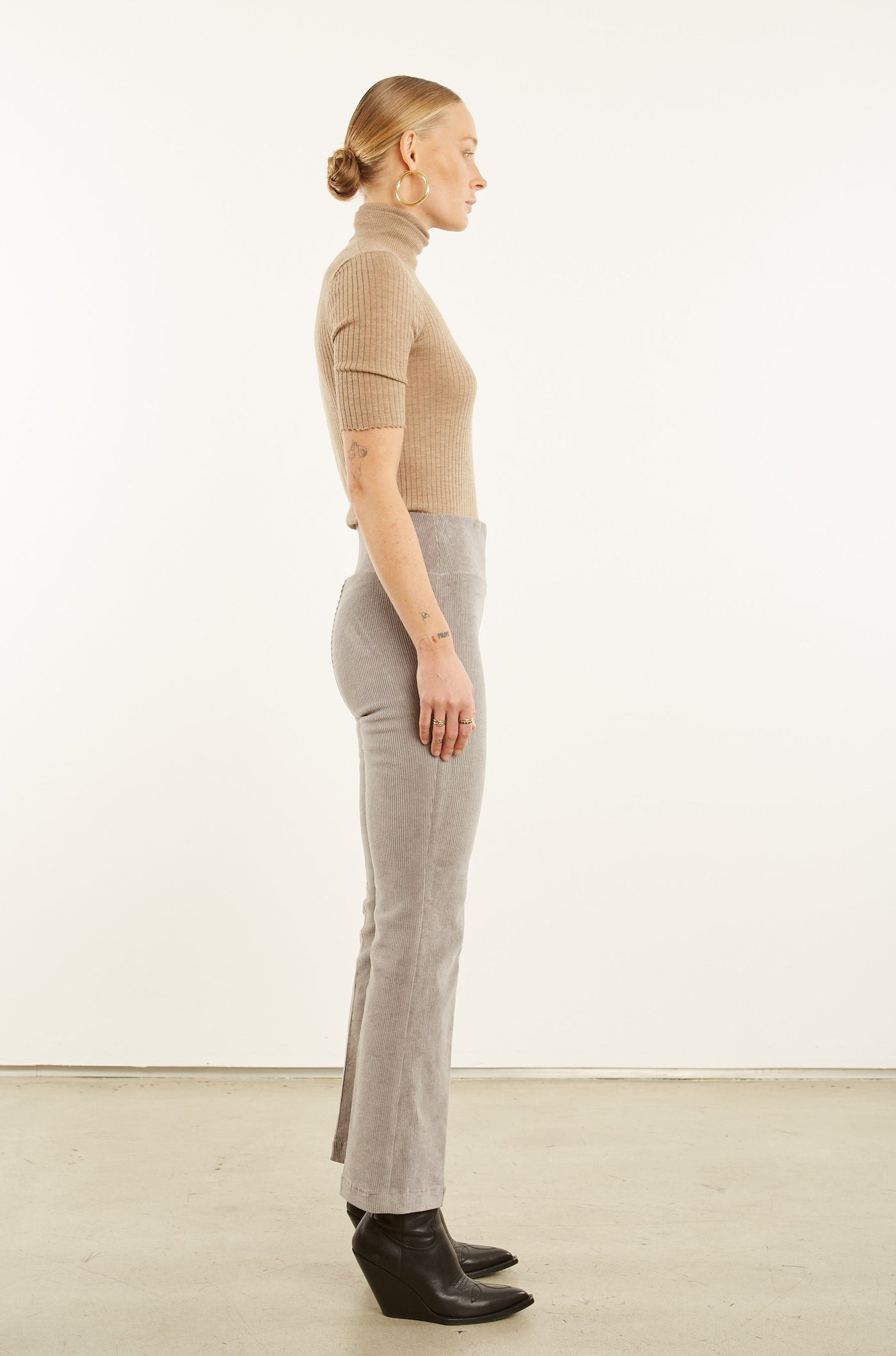 Grey Corduroy Ankle Flare Pants