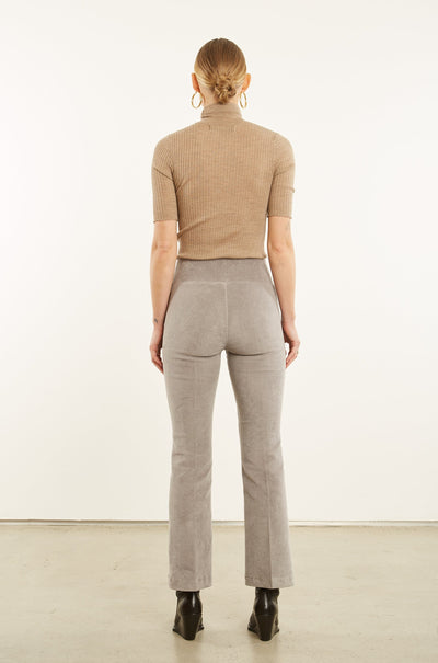 Grey Corduroy Ankle Flare Pants