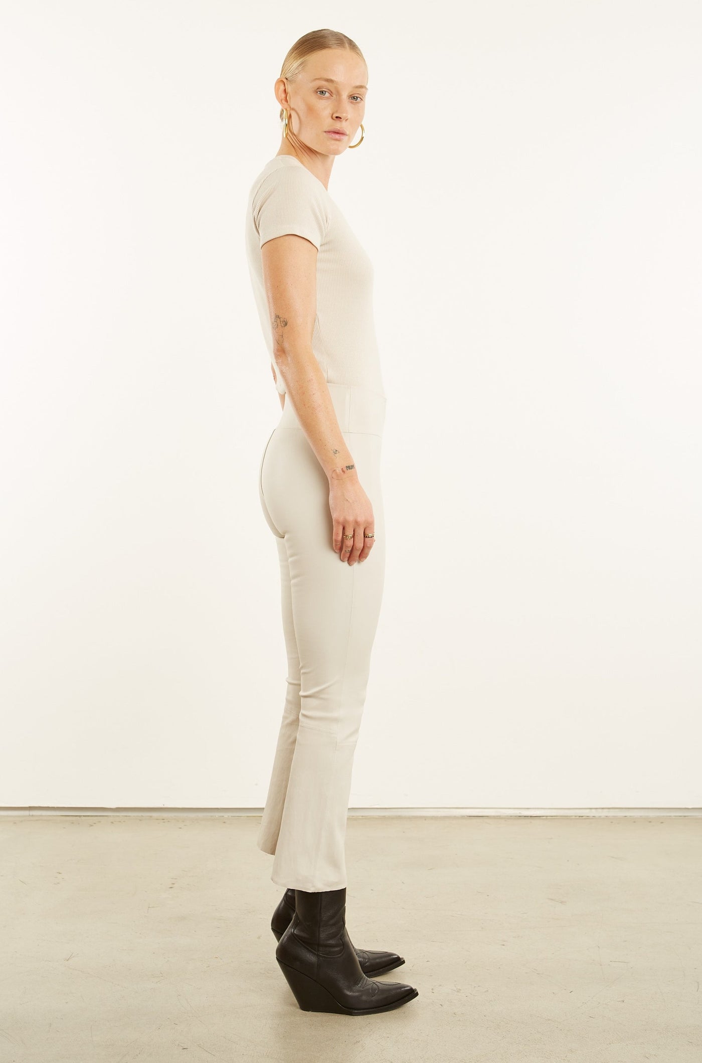 Chalk Leather Crop Flare Legging