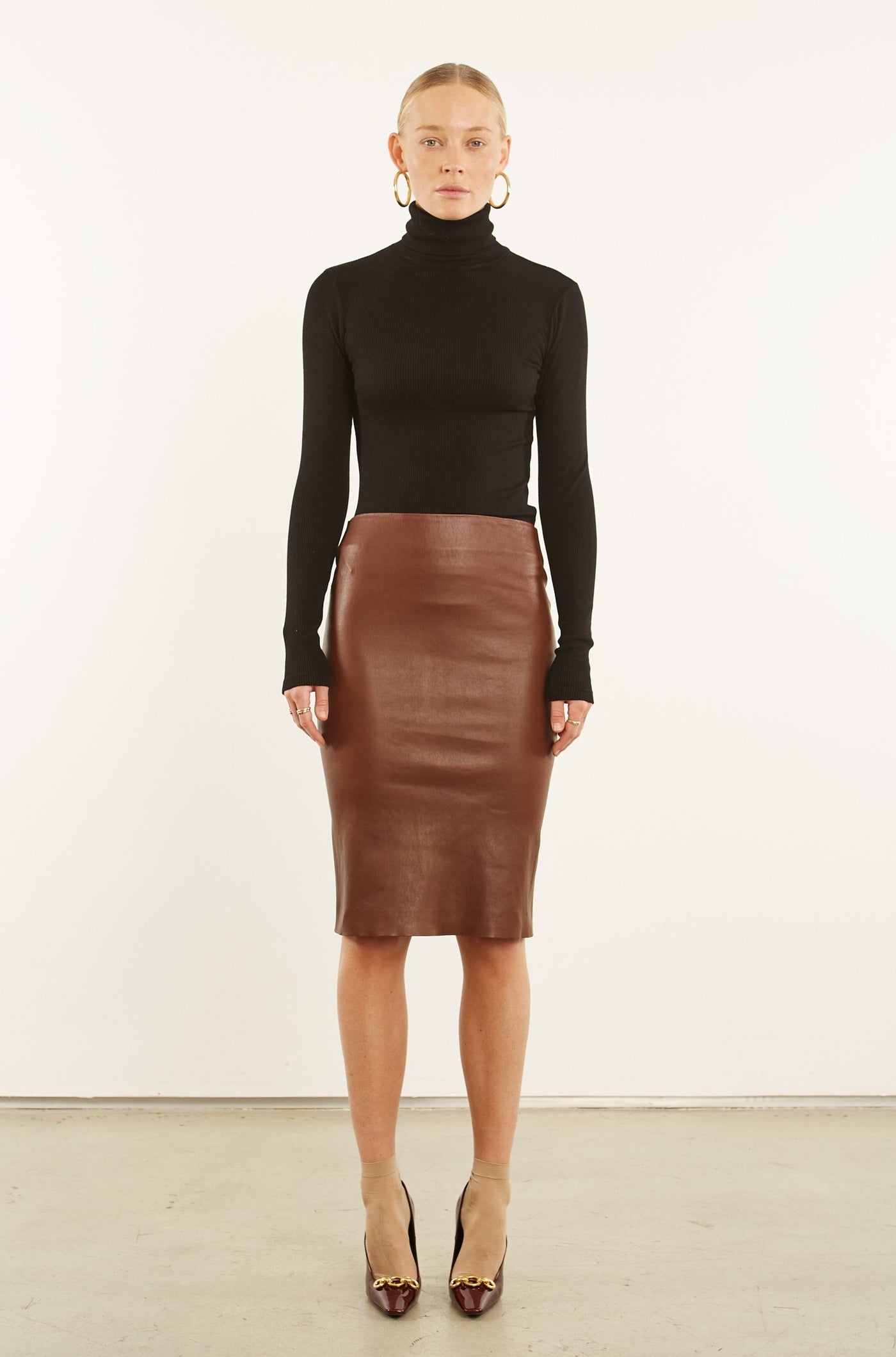 Whiskey Leather Pencil Skirt