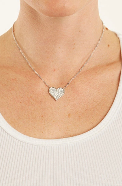 White Gold Large Diamond Pave Heart Necklace