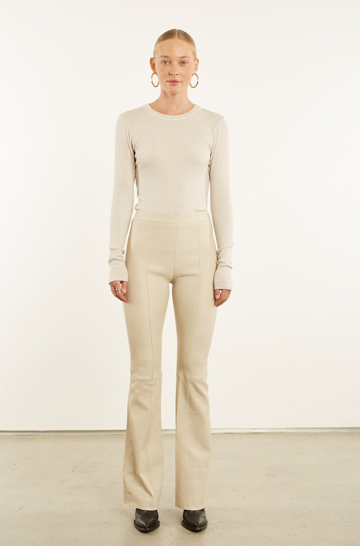 Off White Leather Super Flare w Princess Seams
