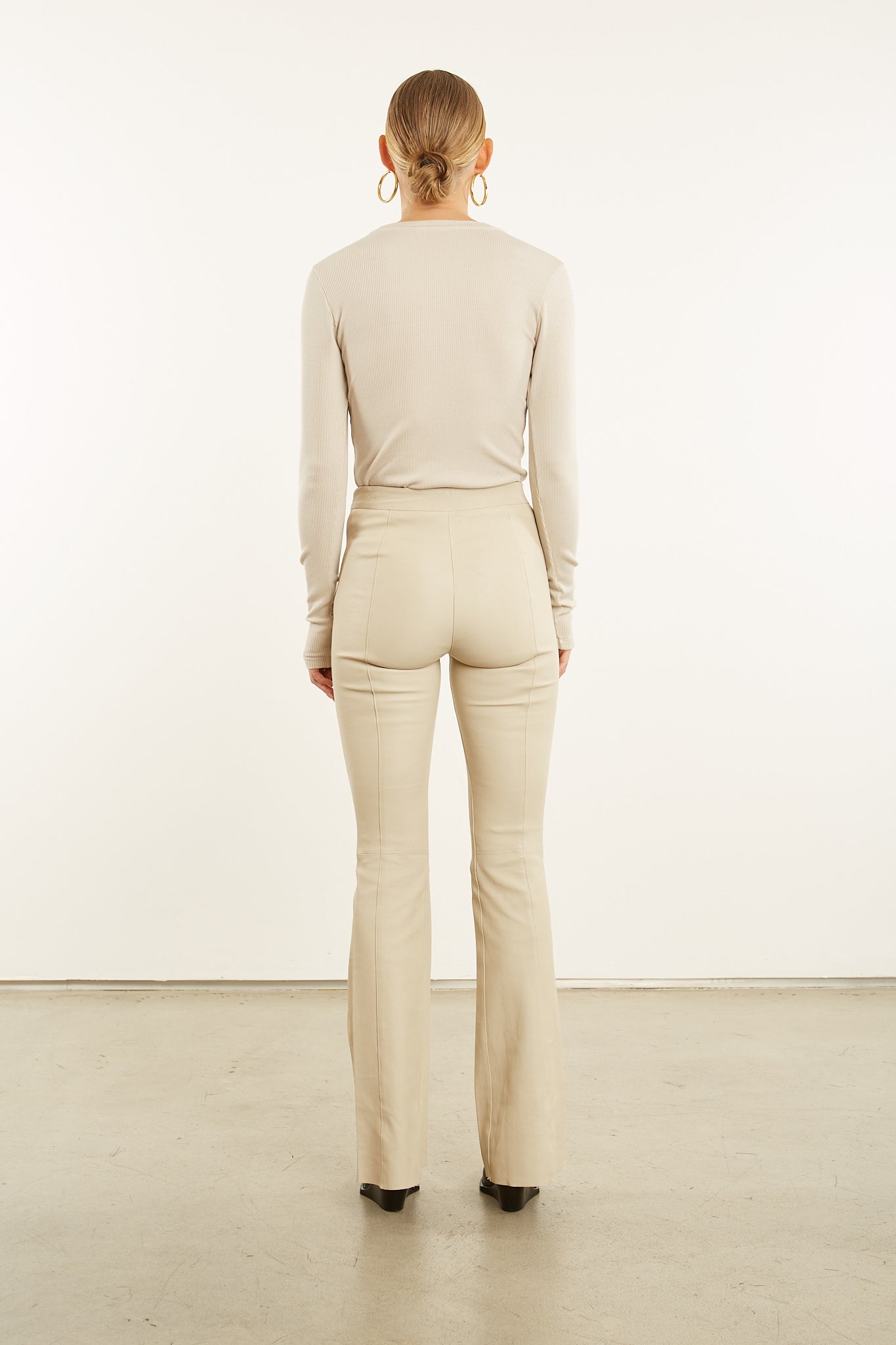 Off White Leather Super Flare w Princess Seams