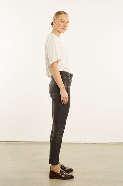 Black Leather 5 Pocket Slim Pants