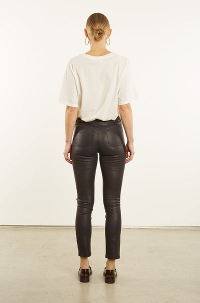 Black Leather 5 Pocket Slim Trousers