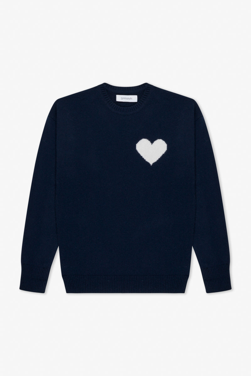 Navy Cashmere Heart Logo Sweatshirt