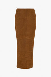 Dark Cognac Suede Maxi Tube Skirt