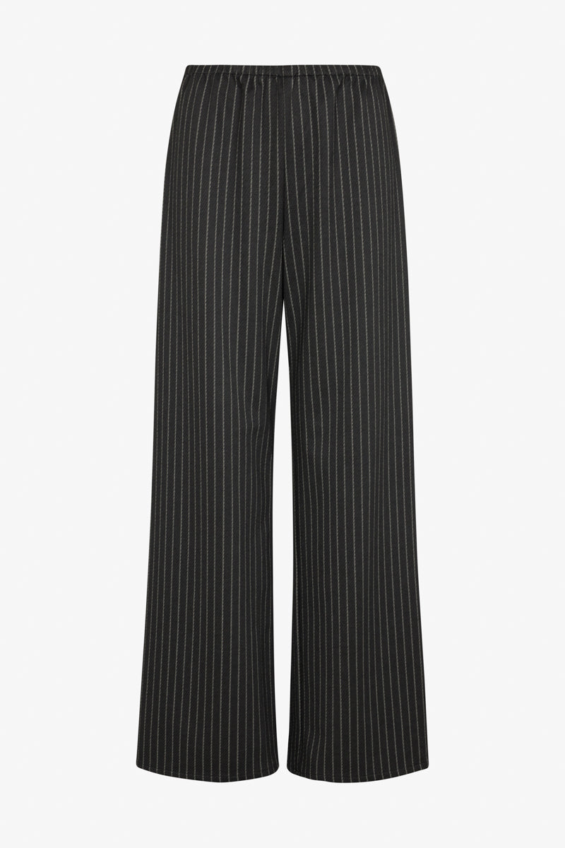 Black Pinstripe Wide Leg Easy Pants