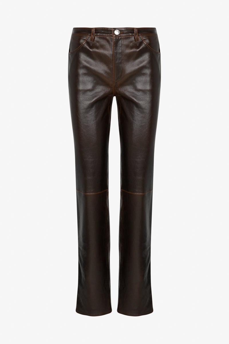 Leather 5 Pocket Slim Straight