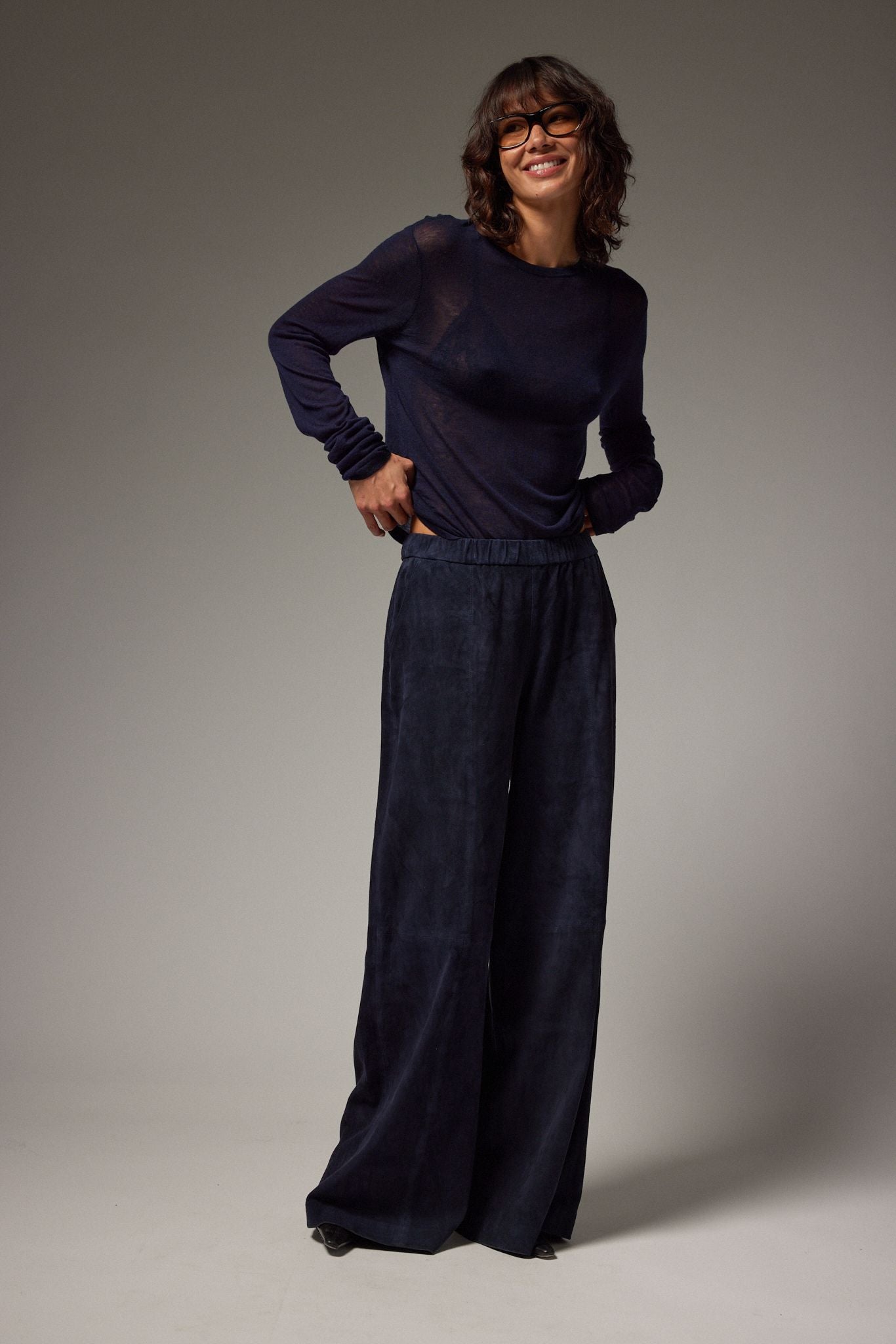 Wide Leg Suede Trousers