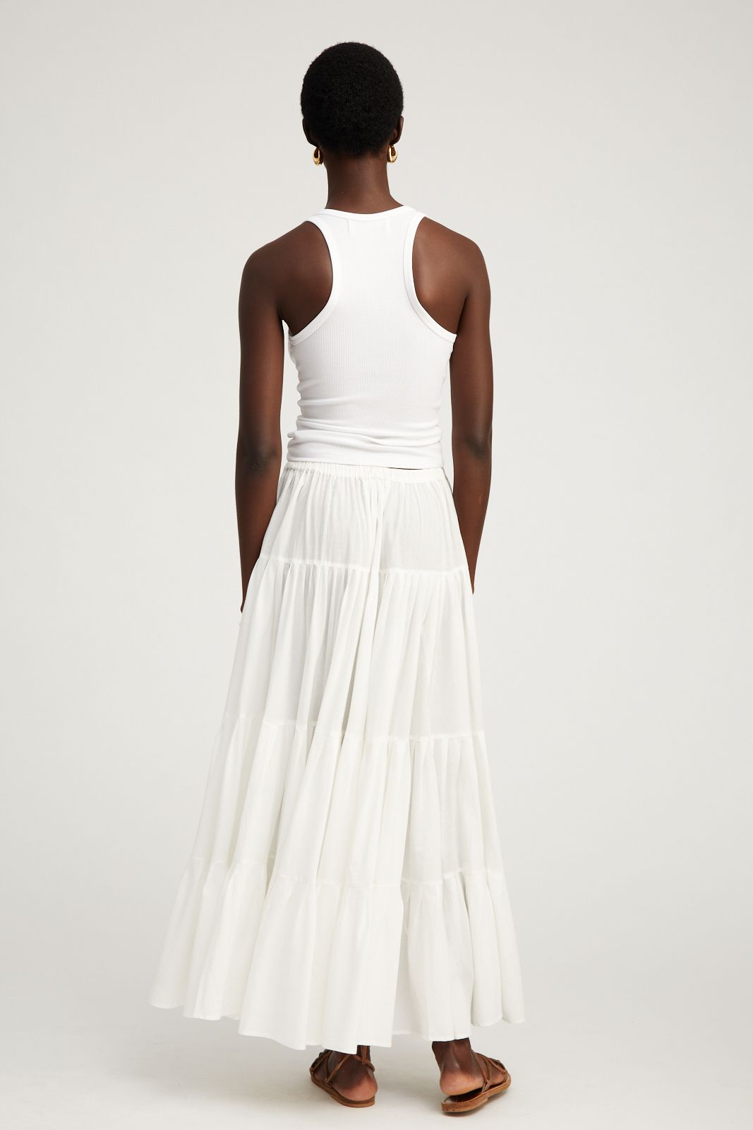 White Voile Tiered Maxi Skirt