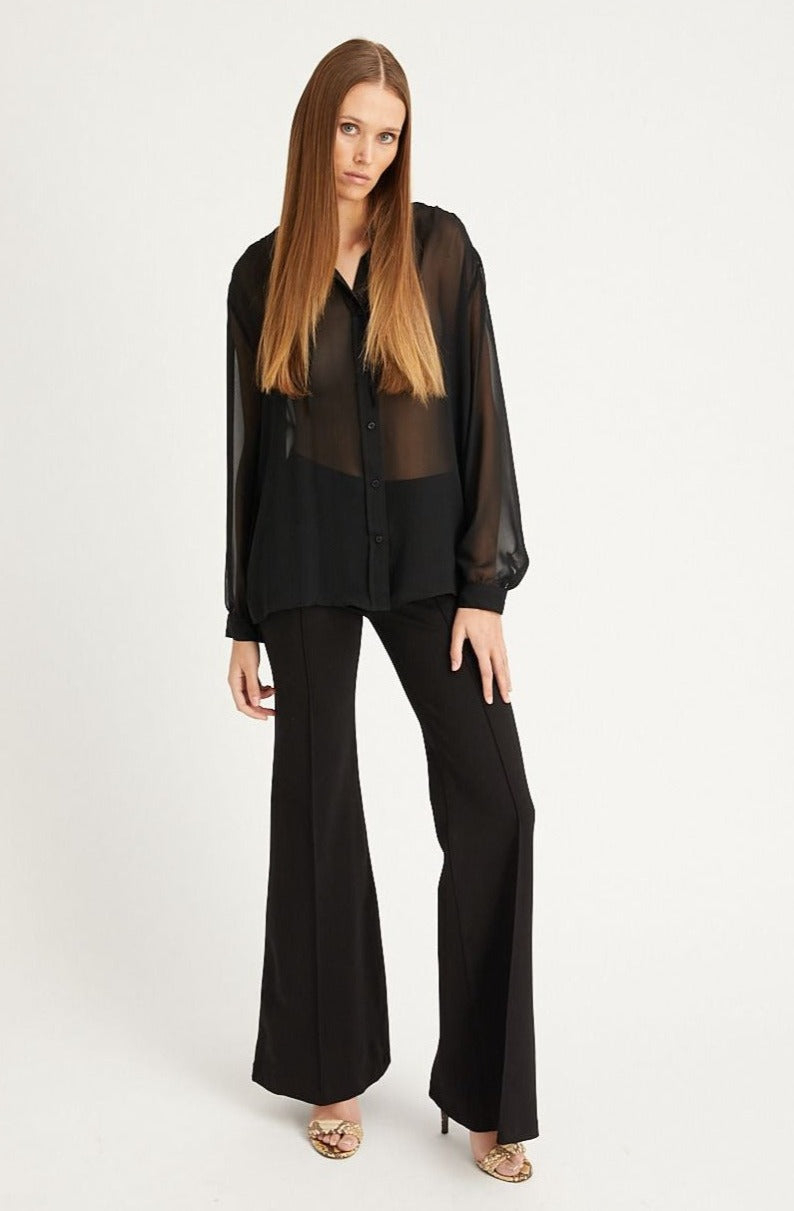 Black Casanova Ultra Flare Pintuck Pants