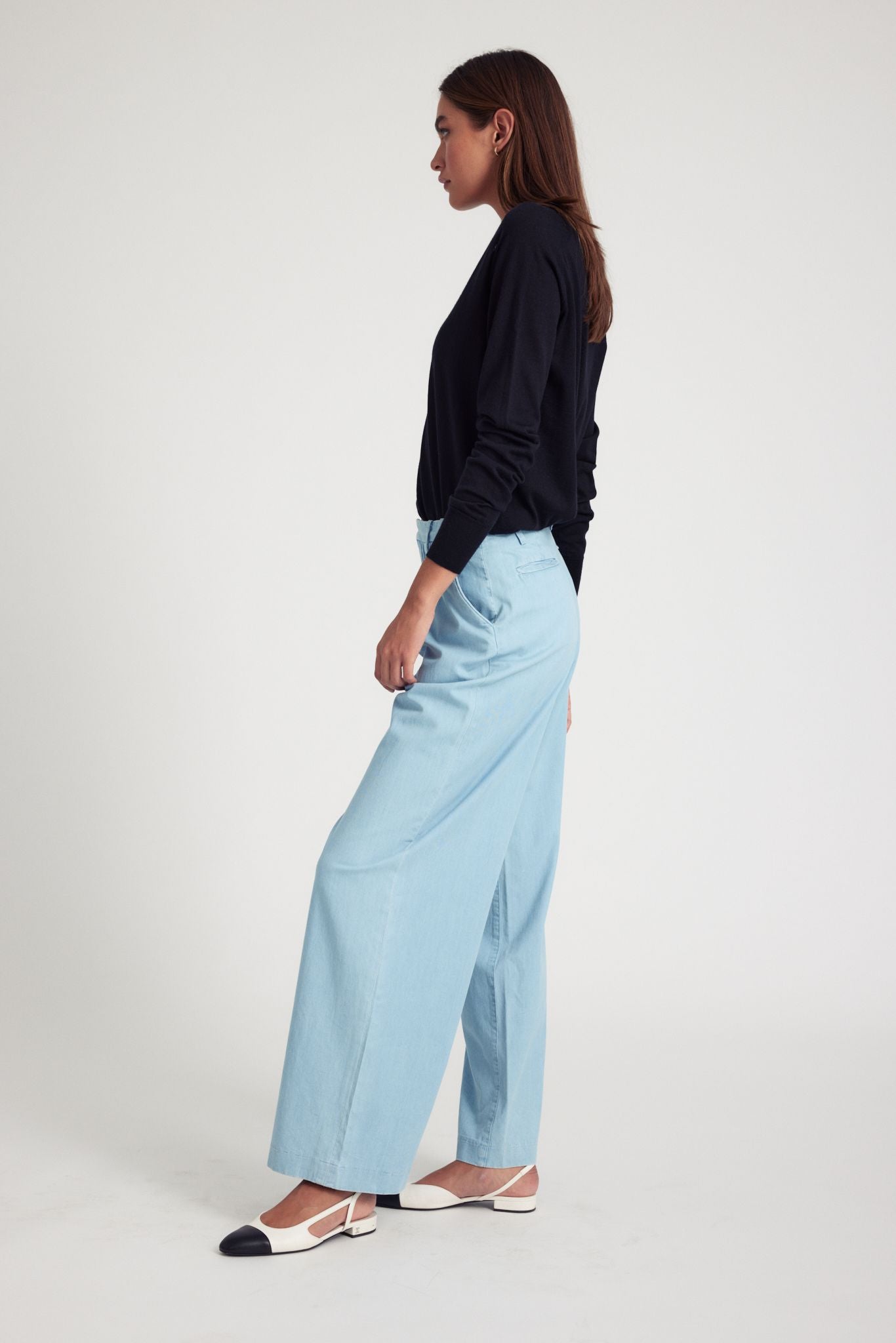 Light Blue Chambray Pleated Trousers