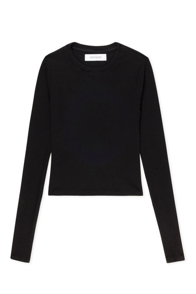 Black Rib Cropped Long Sleeve Tee