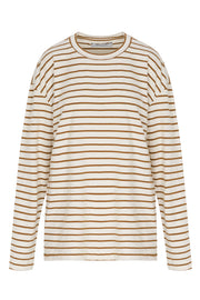 Camel Striped Long Sleeve Oversized Tee