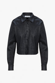 Black Leather Cropped Button Down