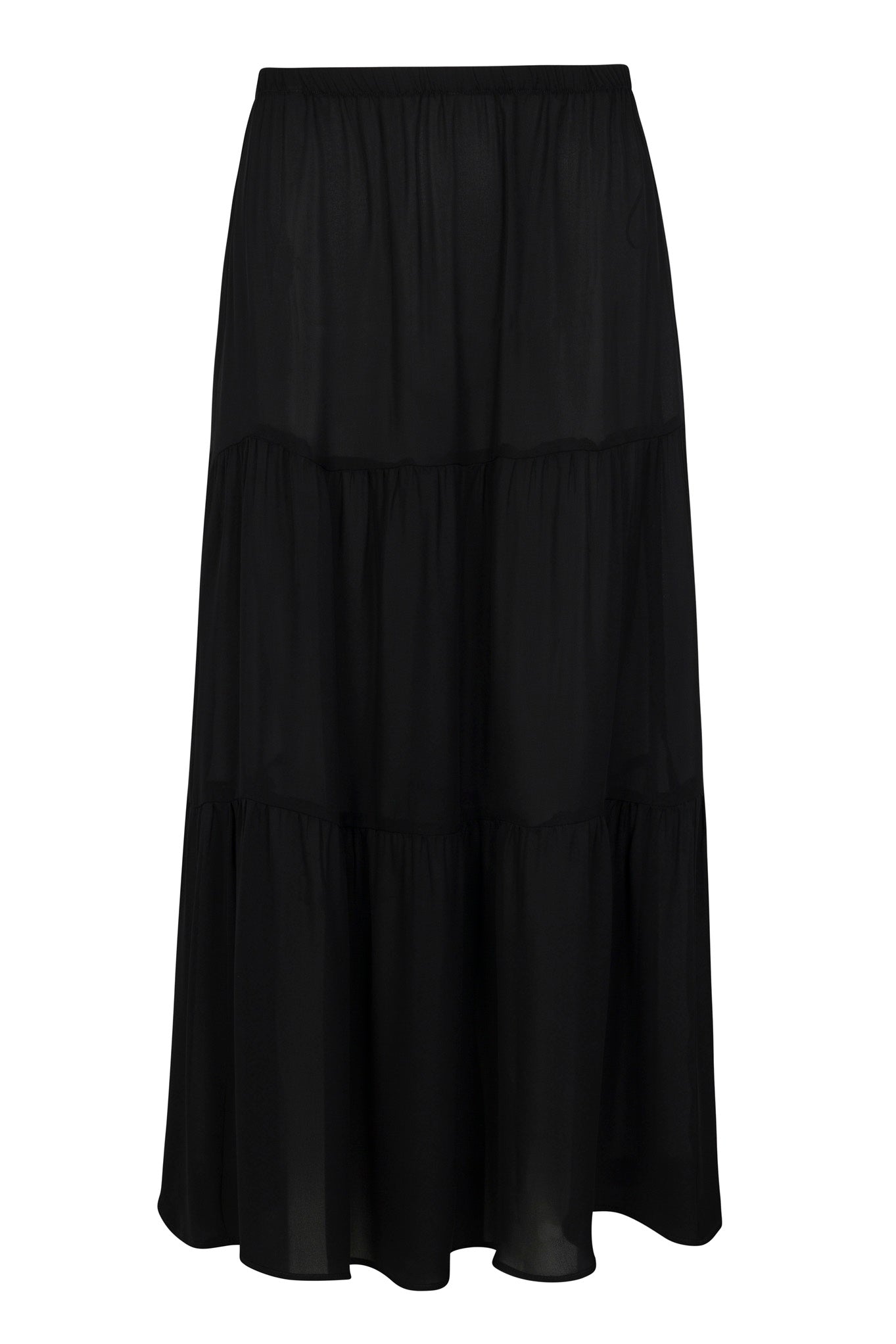 Black Silk Tiered Maxi Skirt