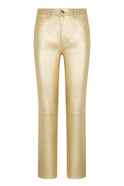 Metallic Gold Leather 5 Pocket Ankle Slim Straight