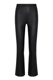 Black Leather Ankle Flare Pants with Princess Seams
