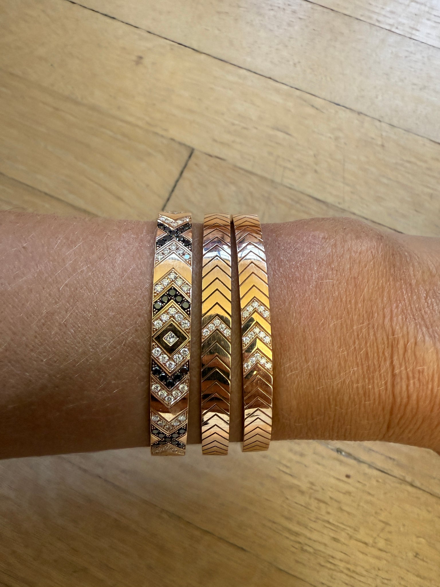 Rose Gold Tri-Diamond Chevron Cuff