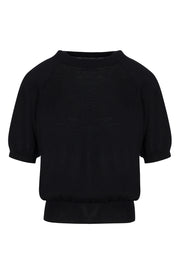 Black Cashmere Short Sleeve Raglan Sweater